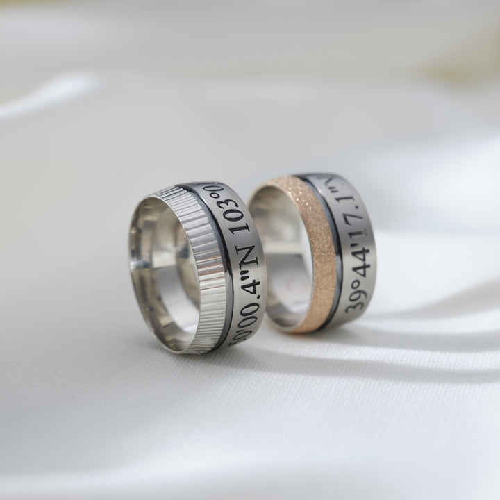 Sandblasting Coordinate Wedding  / Engagement Rings for Couple