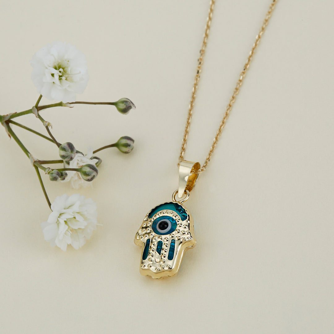 Hamsa Hand Evil Eye Necklace Gold