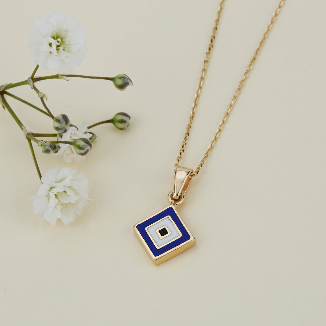 Square Evil Eye Necklace Gold