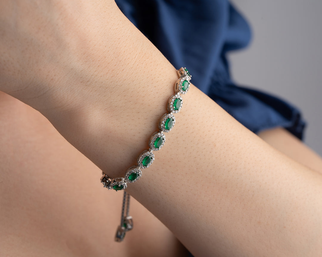 12 Green Stone Baguette Bracelet