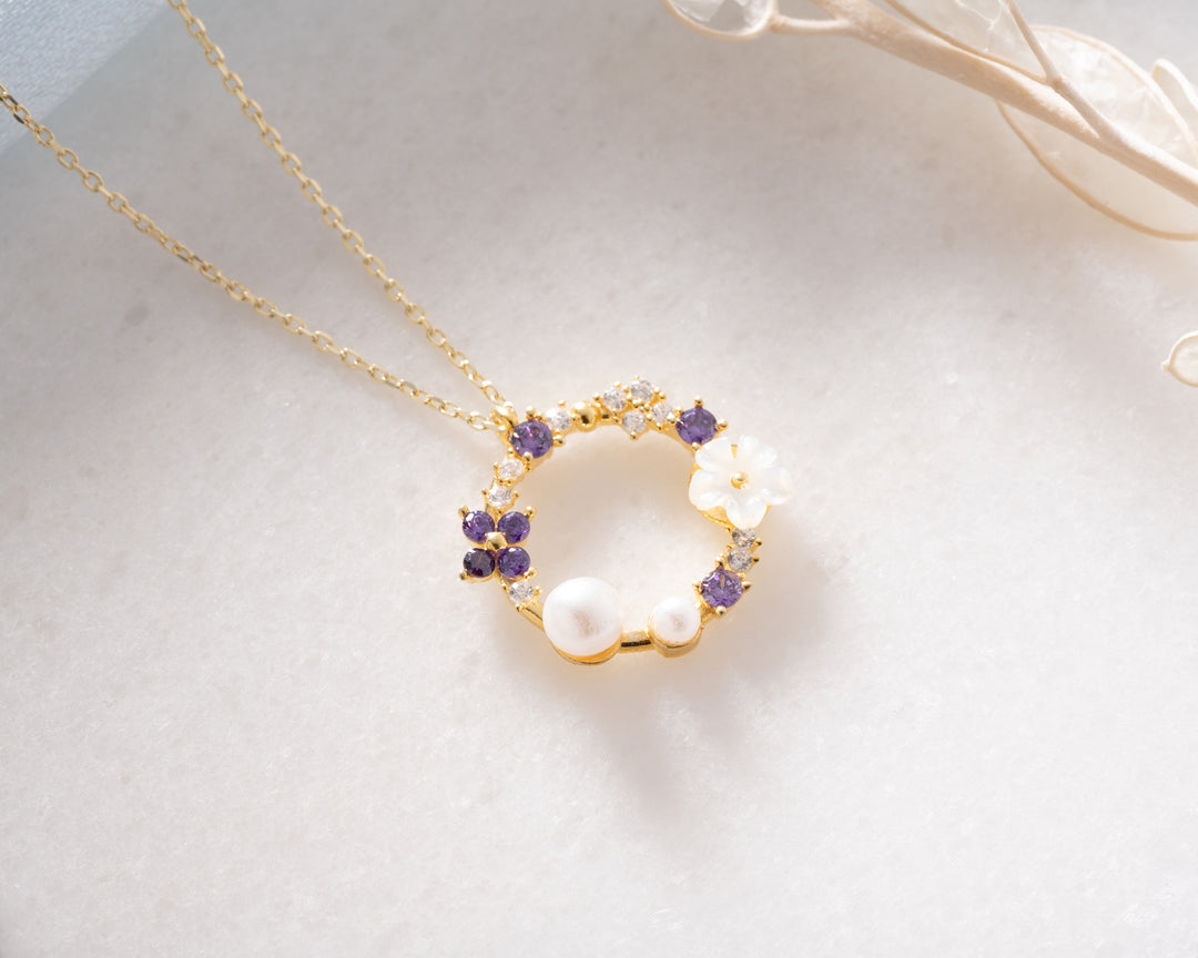 Purple Flower Circle Necklace