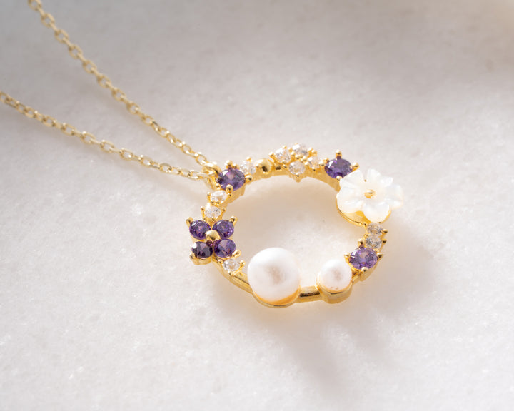 Purple Flower Circle Necklace