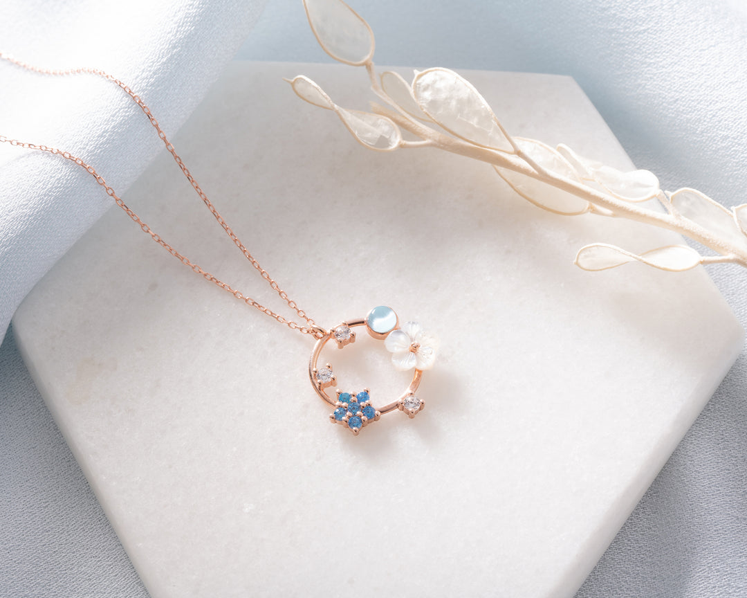 Blue Flower Circle Necklace