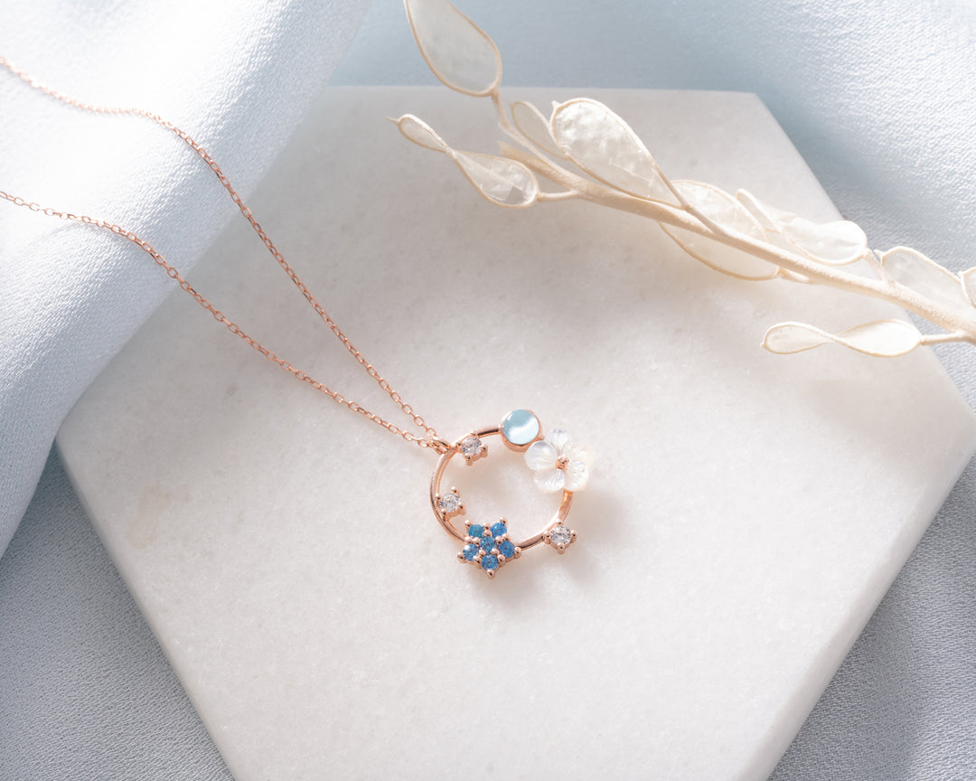 Blue Flower Circle Necklace