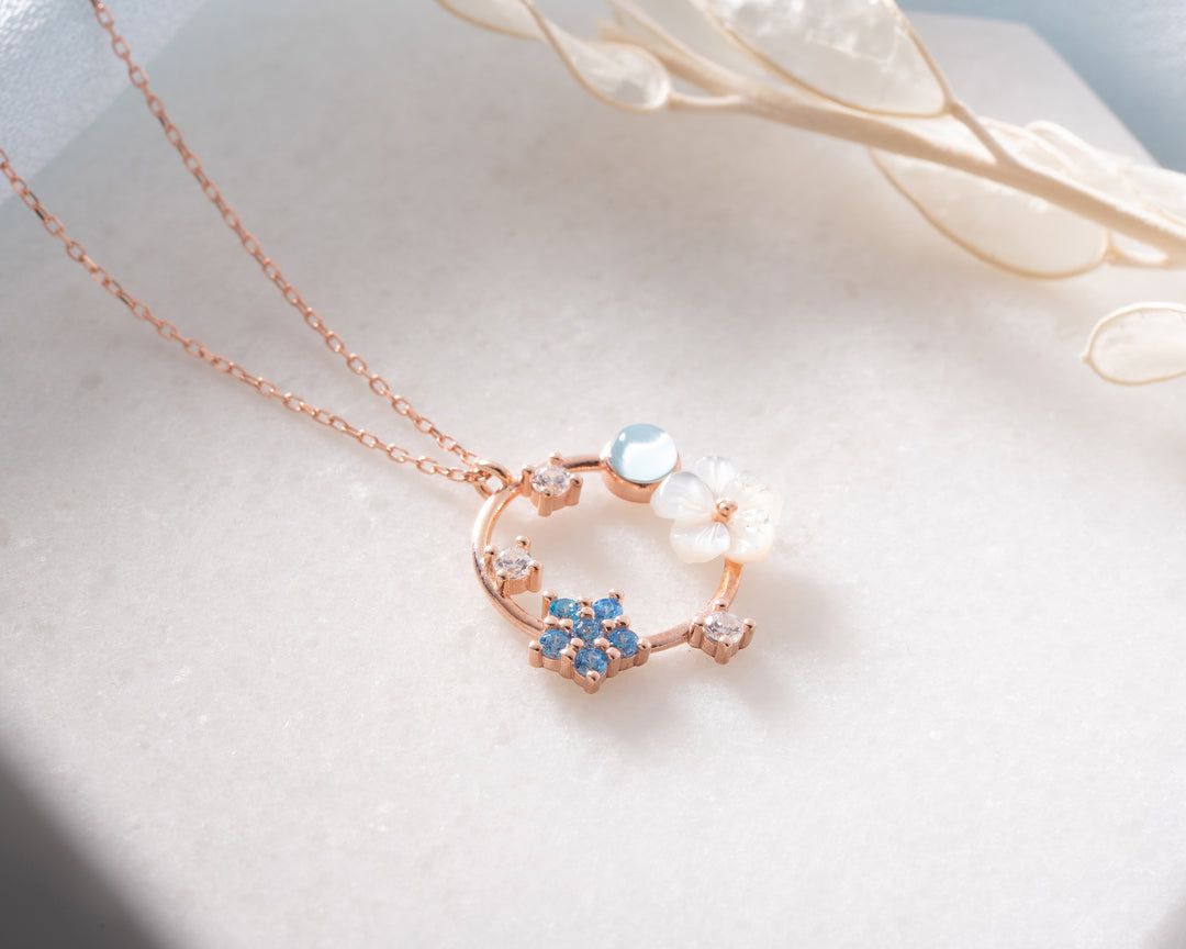 Blue Flower Circle Necklace