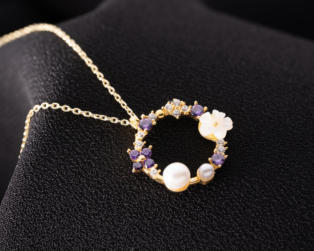 Purple Flower Circle Necklace