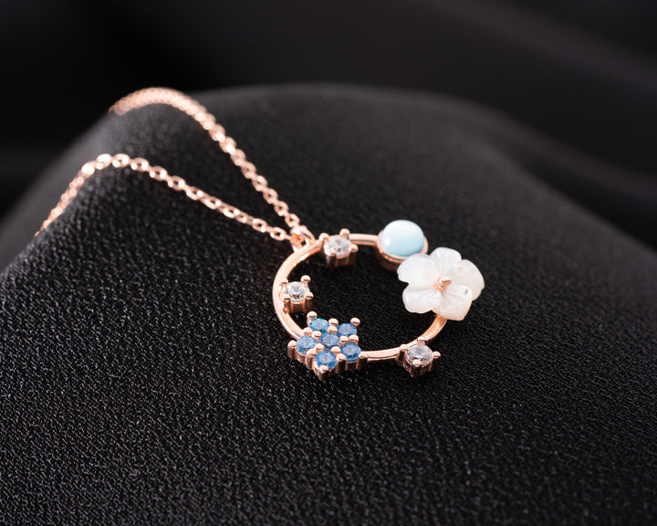 Blue Flower Circle Necklace