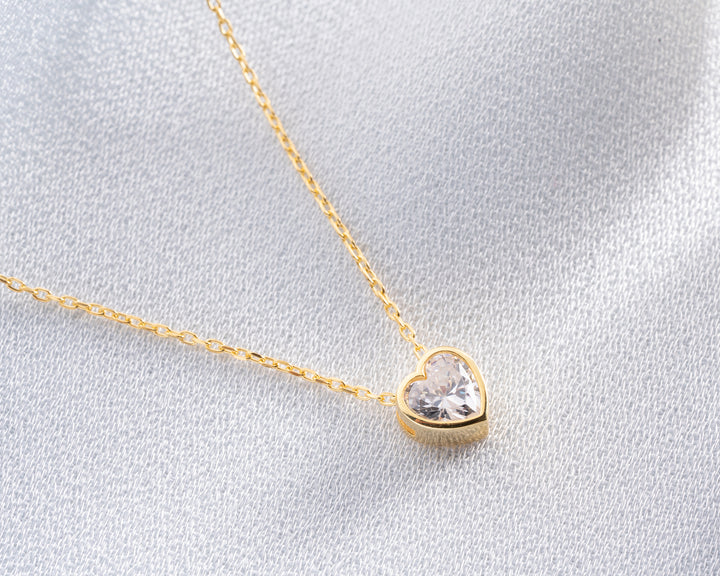 White Zircon Stone Heart Necklace