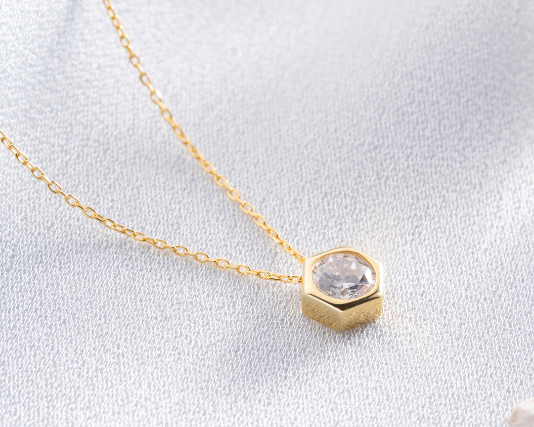 White Zircon Stone Hexagon Necklace