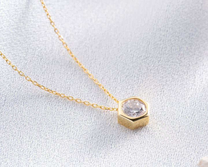 White Zircon Stone Hexagon Necklace