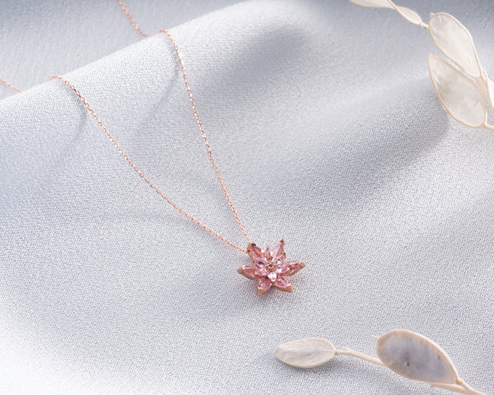 Pink Zircon Flower Necklace