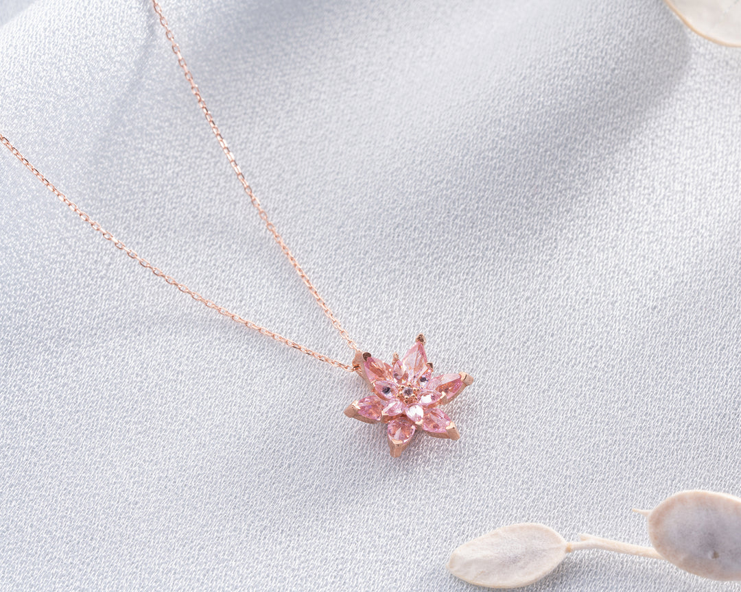 Pink Zircon Flower Necklace