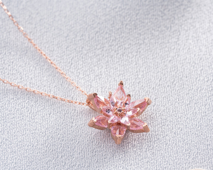 Pink Zircon Flower Necklace