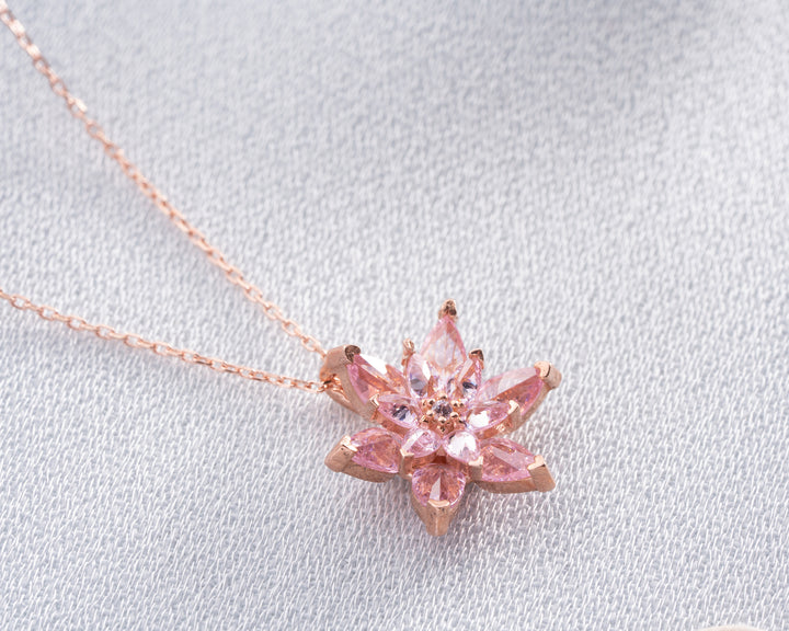 Pink Zircon Flower Necklace