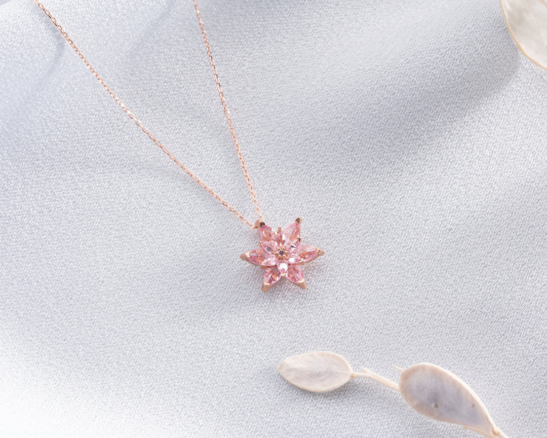 Pink Zircon Flower Necklace