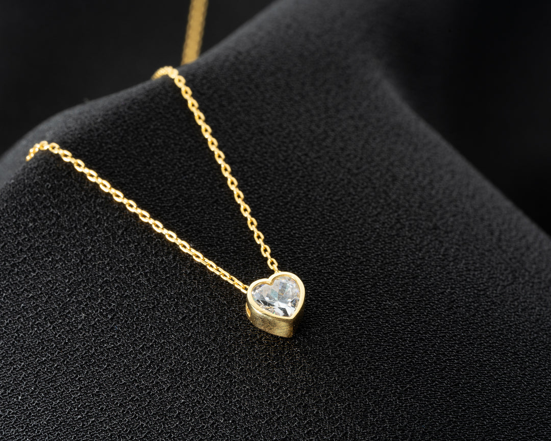 White Zircon Stone Heart Necklace