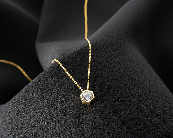 White Zircon Stone Hexagon Necklace