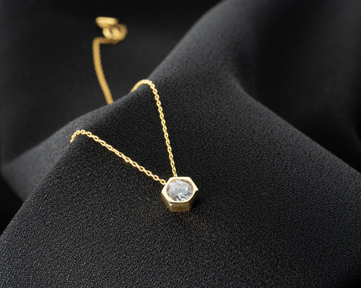 White Zircon Stone Hexagon Necklace