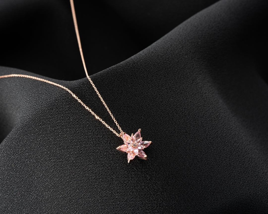 Pink Zircon Flower Necklace