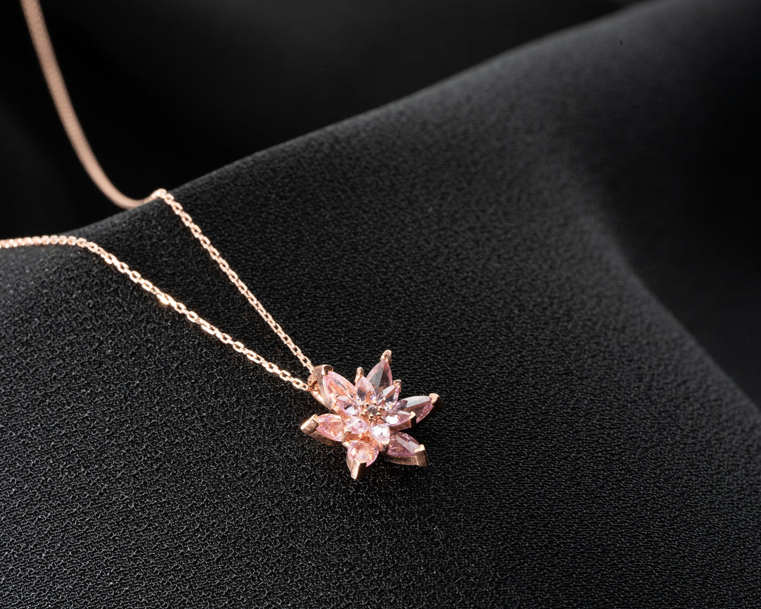 Pink Zircon Flower Necklace