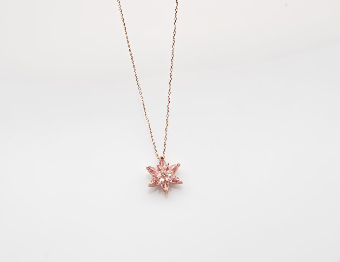 Pink Zircon Flower Necklace