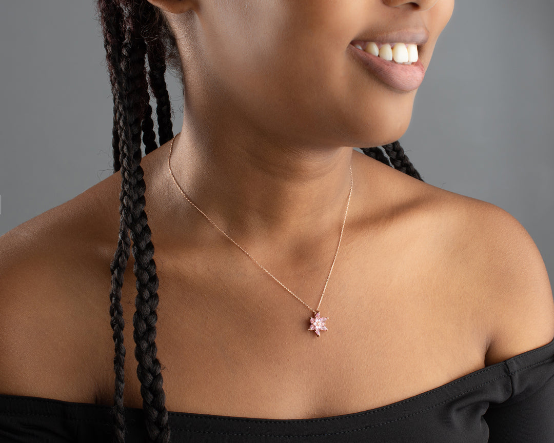 Pink Zircon Flower Necklace