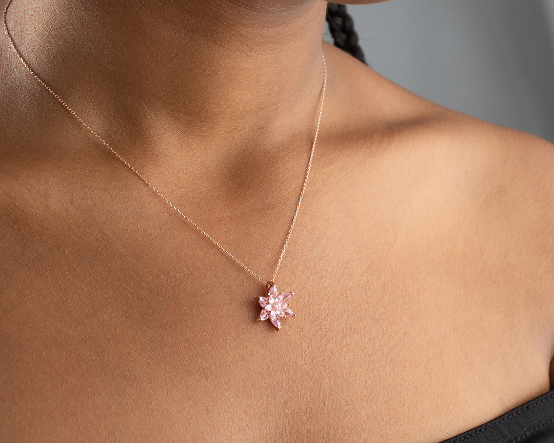 Pink Zircon Flower Necklace