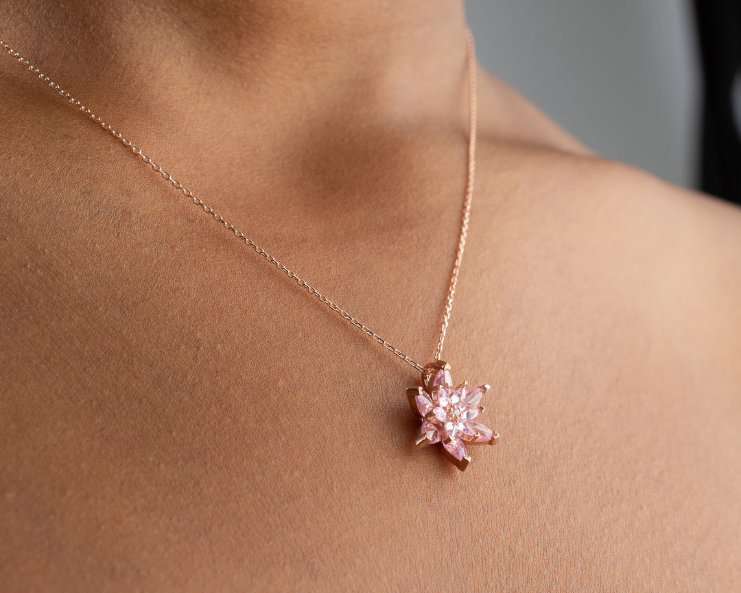 Pink Zircon Flower Necklace