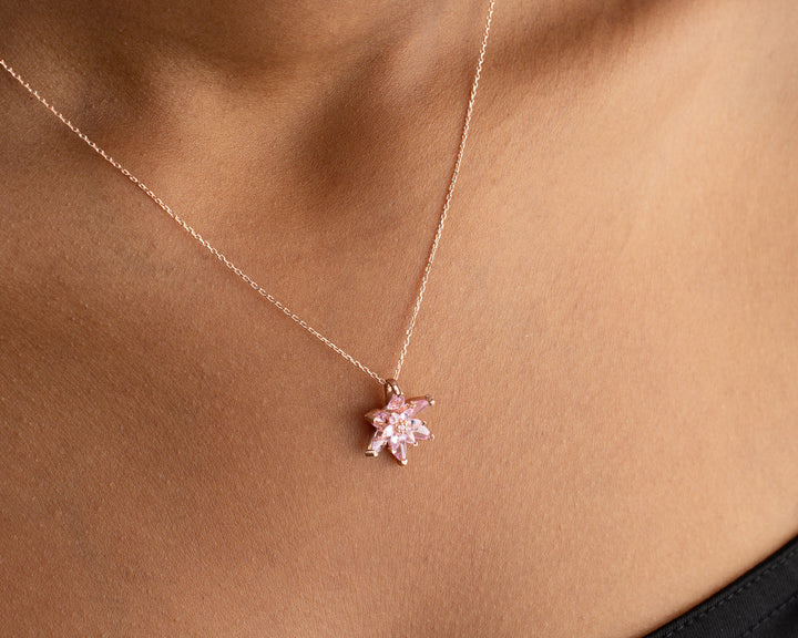 Pink Zircon Flower Necklace