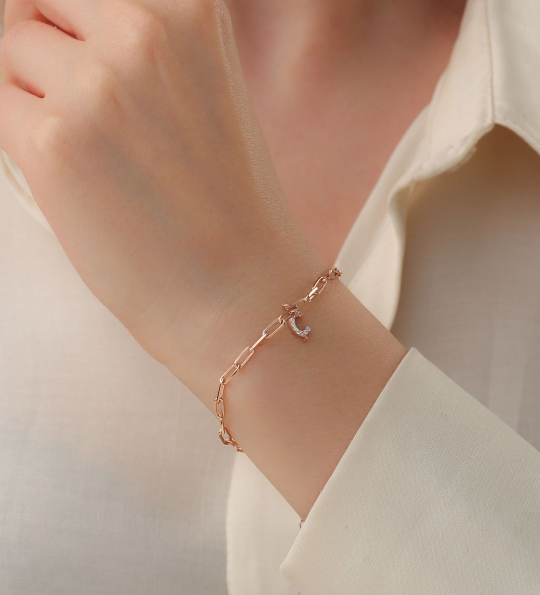 Minimal Chain & Initials Letter Bracelet - HULYAH